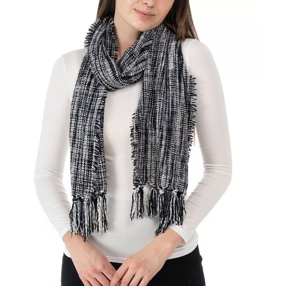CHARTER CLUB Space-Dyed Chenille Wrap Scarf - Black White - NWT - Picture 4 of 4